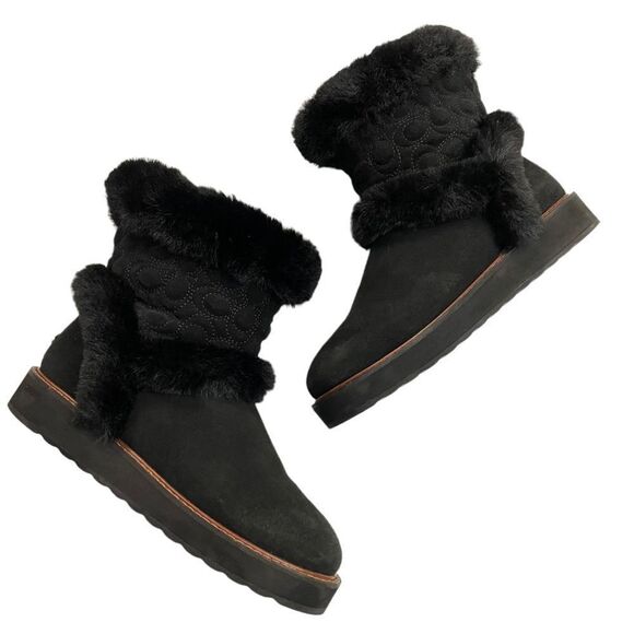 Coach Izzie Midcalf Black suede and faux fur boots/ bootie size 7.5B new! - Picture 1 of 7